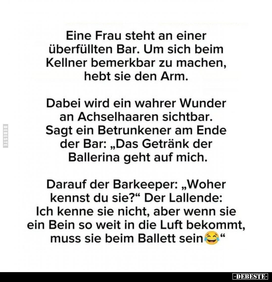 Eine Frau steht an einer überfüllten Bar. Um sich beim Kellner bemerkbar zu machen, hebt sie den Arm.
Dabei wird ein wahrer ...