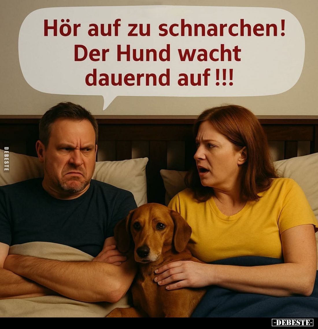 Hör auf zu schnarchen!
Der Hund wacht dauernd auf !!!