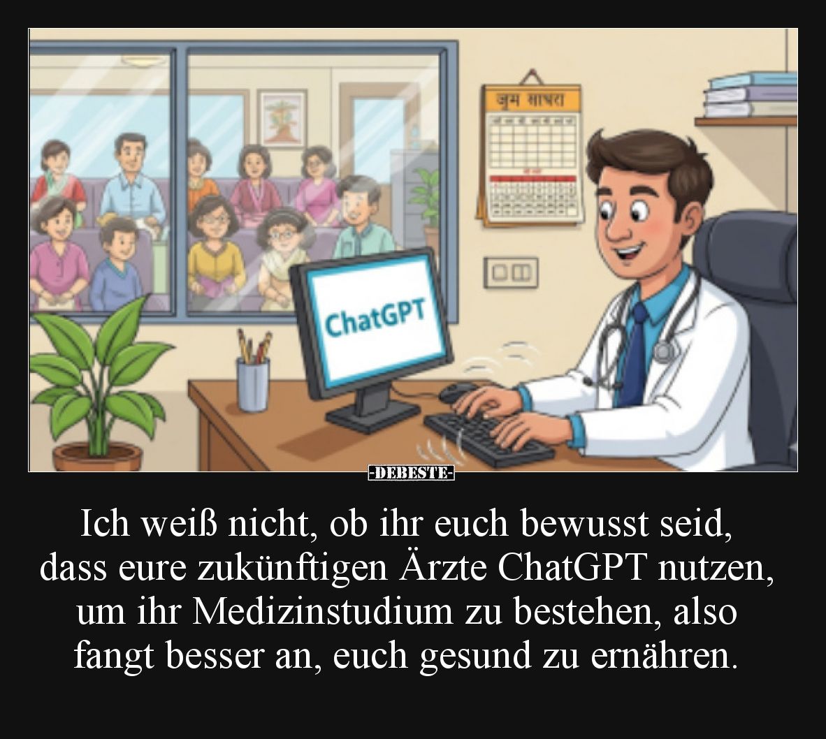 Ich weiß nicht, ob ihr euch bewusst seid, dass eure zukünftigen Ärzte ChatGPT nutzen, um ihr Medizinstudium zu bestehen, also...