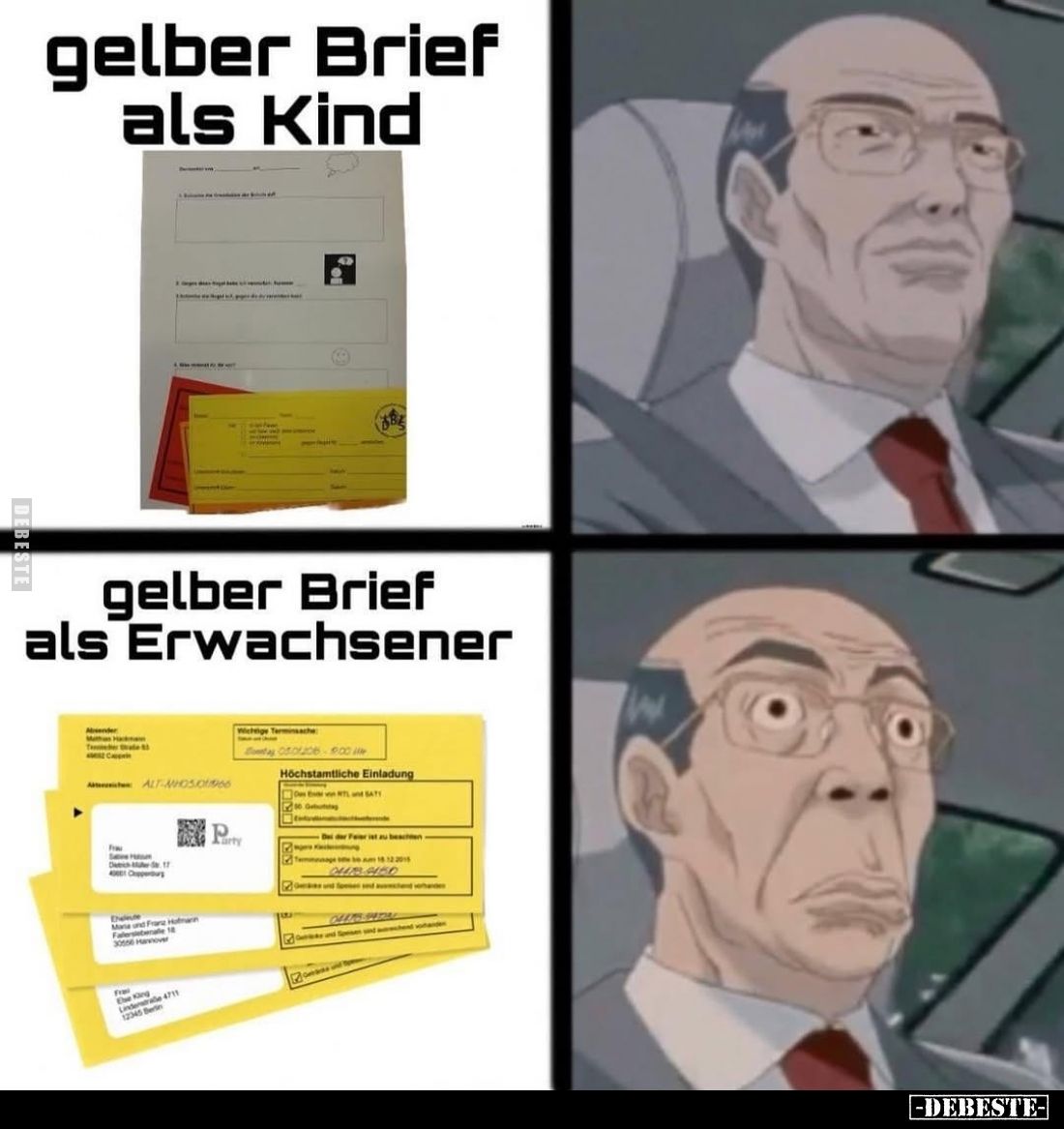 Gelber Brief als Kind. -
Gelber Brief als Erwachsener.