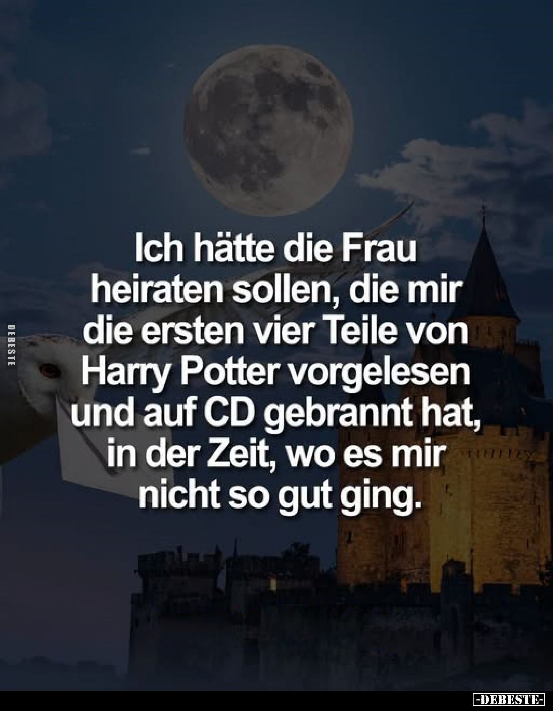 Ich hätte die Frau heiraten sollen, die mir die ersten vier Teile von Harry Potter vorgelesen und auf CD gebrannt hat, in der...
