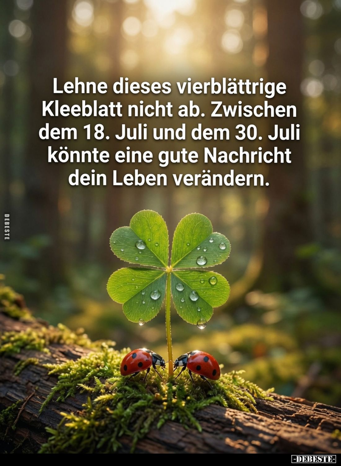Lehne dieses vierblättrige Kleeblatt nicht ab. Zwischen dem 18. Juli und dem 30. Juli könnte eine gute Nachricht dein Leben v...