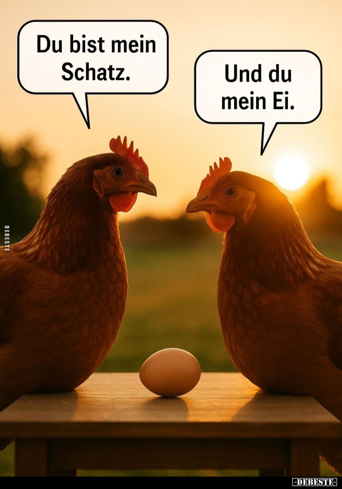Du bist mein Schatz. -
Und du mein Ei.