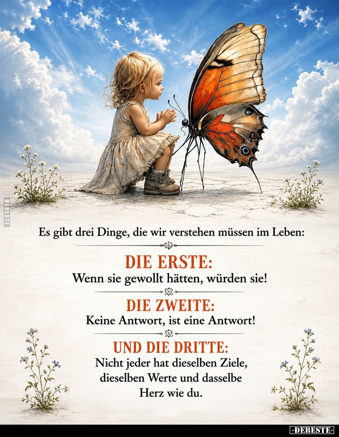 Es gibt drei Dinge, die wir verstehen müssen im Leben:
DIE ERSTE:
Wenn sie gewollt hätten, würden sie! -
DIE ZWEITE:
Kein...