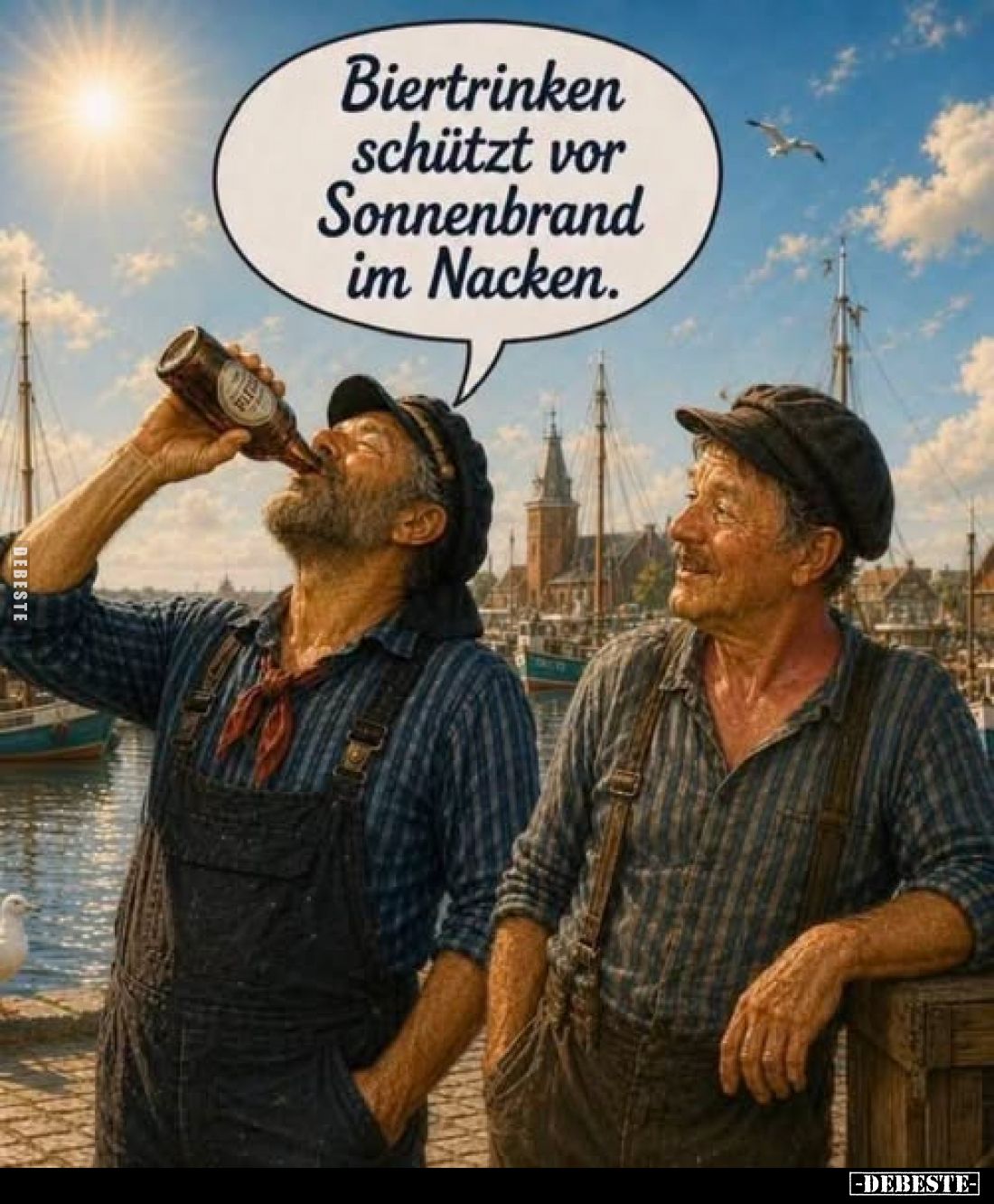 Biertrinken schützt vor Sonnenbrand im Nacken.