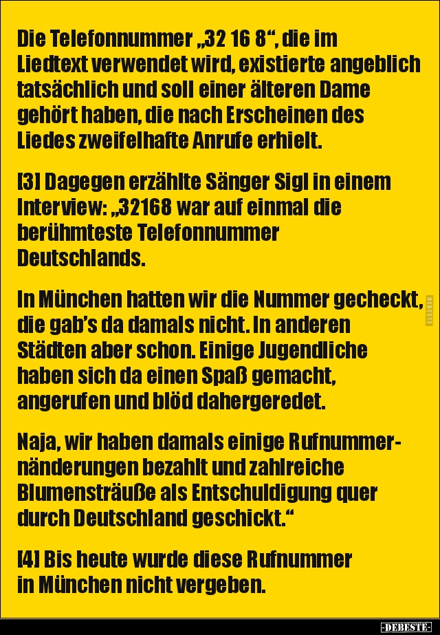 Die Telefonnummer "32 16 8", die im Liedtext verwendet.. - Lustige Bilder | DEBESTE.de