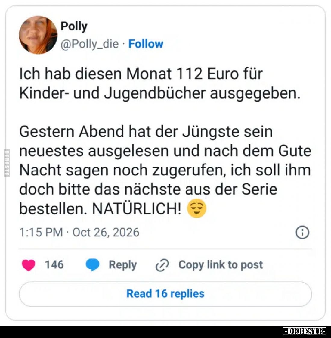 Ich hab diesen Monat 112 Euro für Kinder- und Jugendbücher ausgegeben.

Gestern Abend hat der Jüngste sein neuestes ausgele...