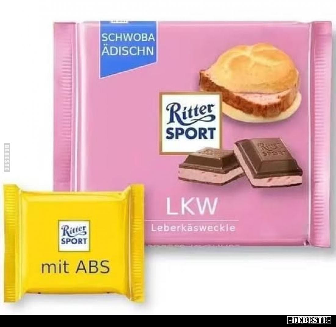 Ritter SPORT
LKW
Leberkäsweckle
-
Ritter SPORT mit ABS