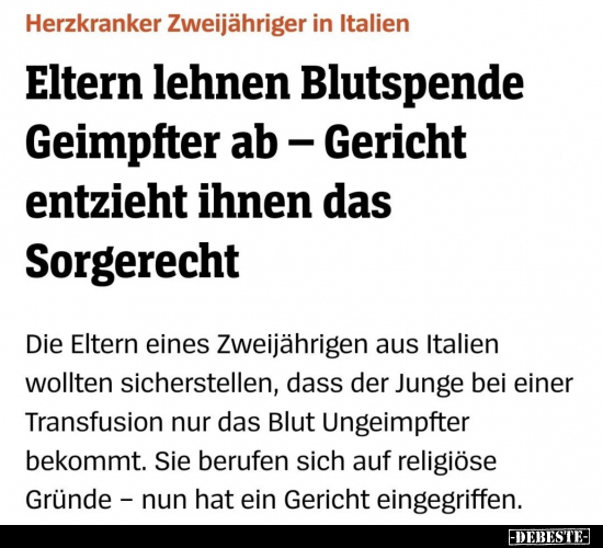 Eltern lehnen Blutspende Geimpfter ab - Gericht entzieht.. - Lustige Bilder | DEBESTE.de