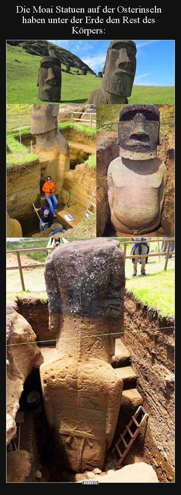 Die Moai Statuen auf der Osterinseln haben unter der Erde.. - Lustige Bilder | DEBESTE.de