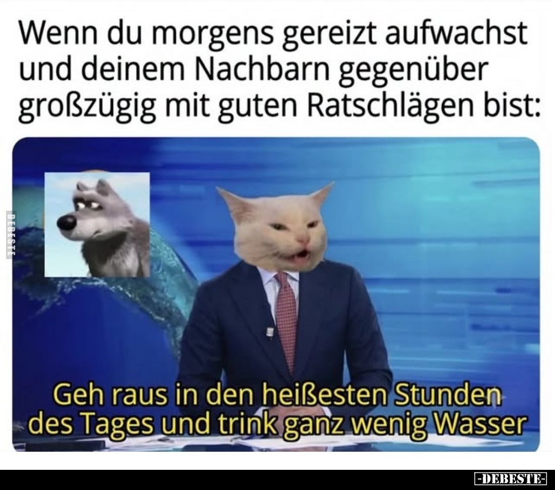 Wenn du morgens gereizt aufwachst und deinem Nachbarn gegenüber großzügig mit guten Ratschlägen bist:
Geh raus in den heißes...