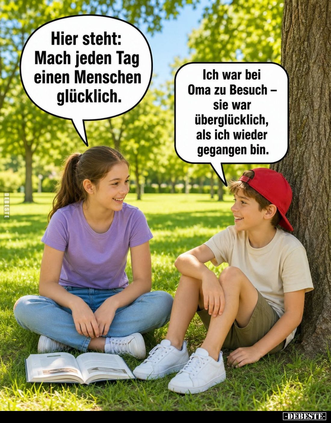 Hier steht: Mach jeden Tag einen Menschen glücklich. -
Ich war bei Oma zu Besuch – sie war überglücklich, als ich wieder geg...