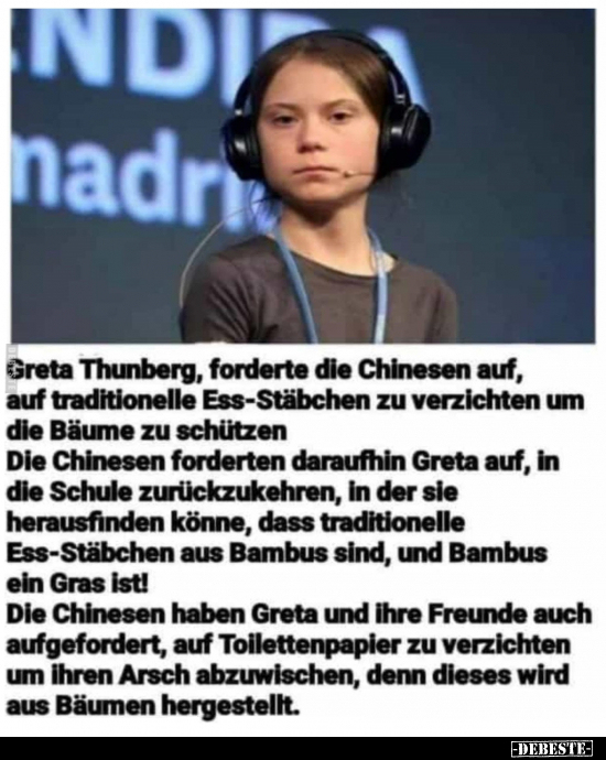 Greta Thunberg, forderte die Chinesen auf.. - Lustige Bilder | DEBESTE.de