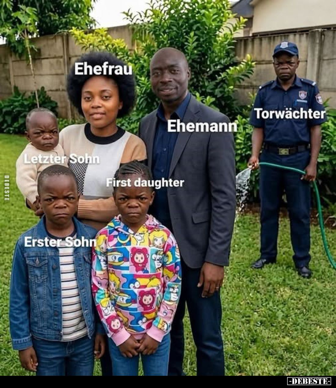 Ehefrau
-
Ehemann
-
Torwächter
-
Letzter Sohn
-
First daughter
-
Erster Sohn