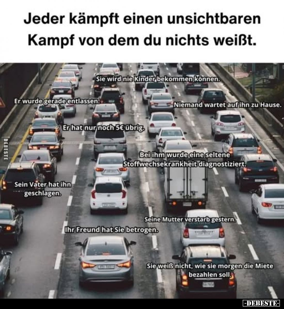 Jeder kämpft einen unsichtbaren Kampf von dem du nichts weißt.
-
Sie wird nie Kinder bekommen können.
-
Er wurde gerade e...