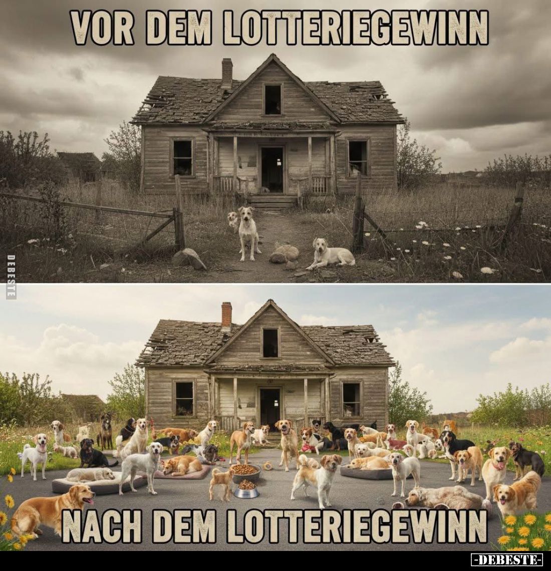 Vor dem Lotteriegewinn vs
nach dem Lotteriegewinn.