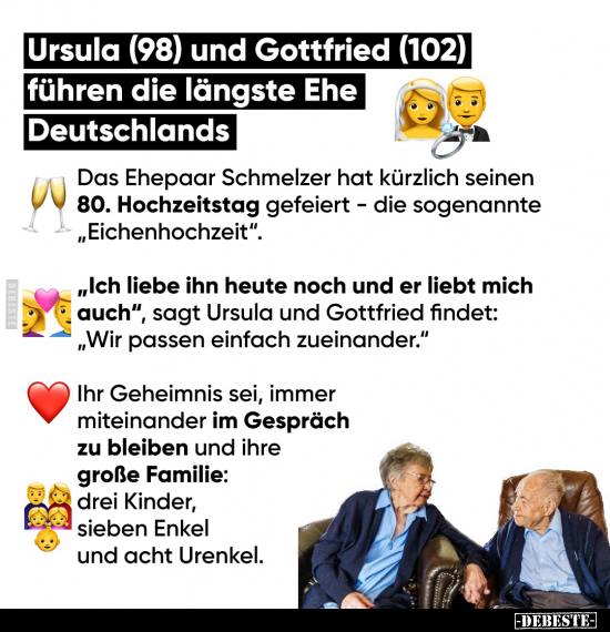 Ursula (98) und Gottfried (102) führen die längste Ehe.. - Lustige Bilder | DEBESTE.de