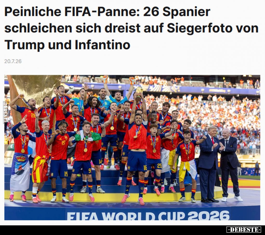Peinliche FIFA-Panne: 26 Spanier schleichen sich dreist auf Siegerfoto von Trump und Infantino