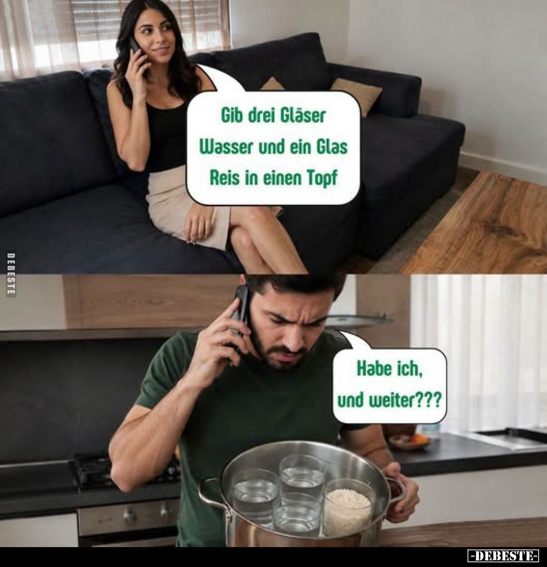 Gib drei Gläser Wasser und ein Glas Reis in einen Topf
-
Habe ich, und weiter???