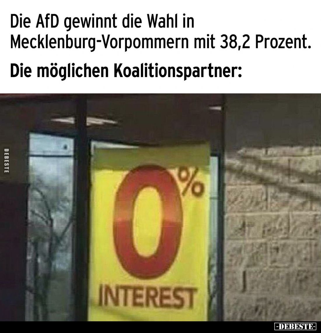 Die AfD gewinnt die Wahl in Mecklenburg-Vorpommern mit 38,2 Prozent.
Die möglichen Koalitionspartner: