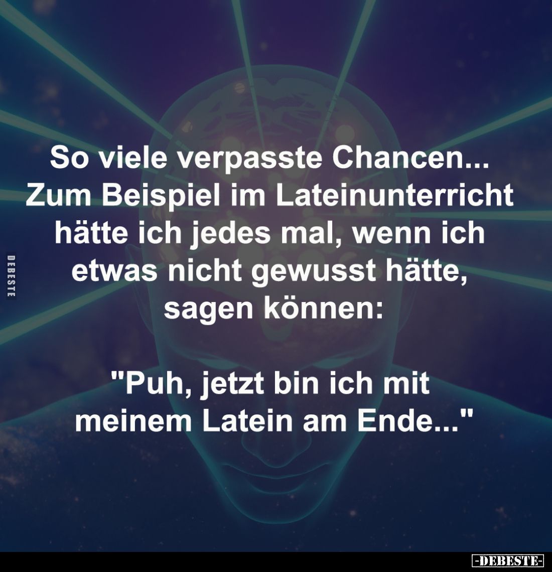 So viele verpasste Chancen... 
Zum Beispiel im Lateinunterricht 
hätte ich jedes mal, wenn ich 
etwas nicht gewusst hätte,...