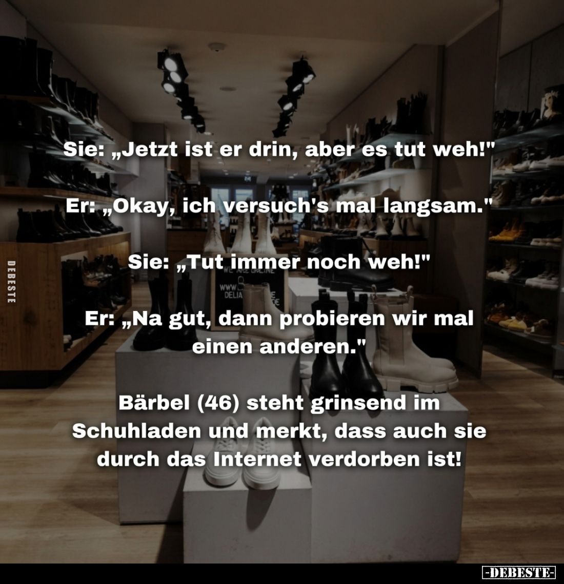 Sie: „Jetzt ist er drin, aber es tut weh!“

Er: „Okay, ich versuch’s mal langsam.“

Sie: „Tut immer noch weh!“

Er: „Na...