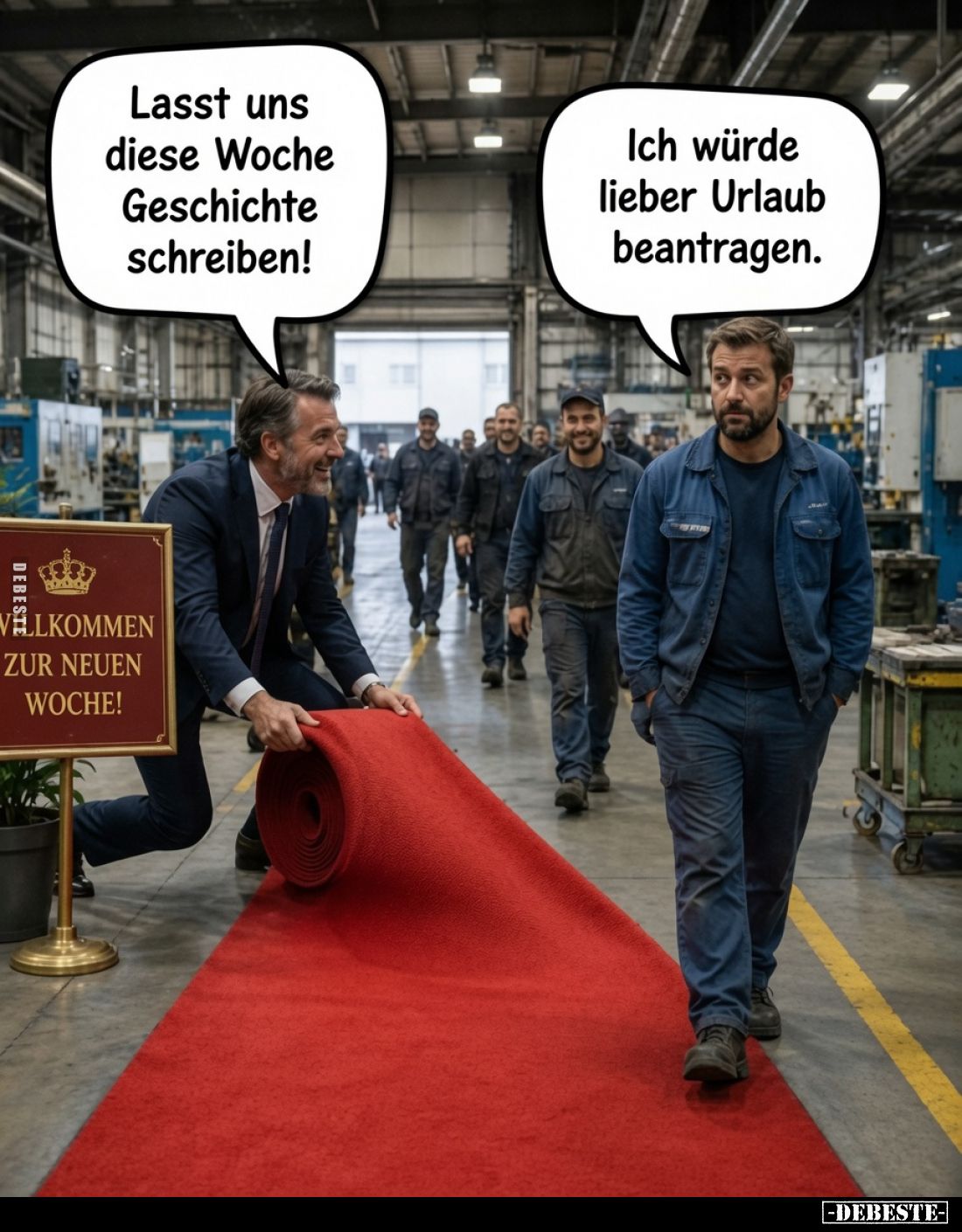 Lasst uns diese Woche Geschichte schreiben!
Ich würde lieber Urlaub beantragen.
Willkommen zur neuen Woche!