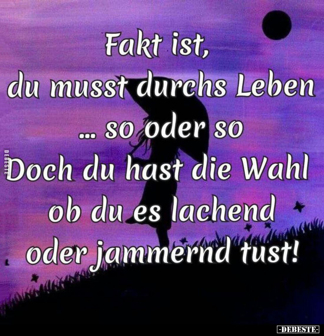 Fakt ist, du musst durchs Leben so oder so Doch du hast die Wahl ob du es lachend oder jammernd tust!