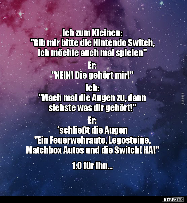 Ich zum Kleinen: "Gib mir bitte die Nintendo Switch, ich.." - Lustige Bilder | DEBESTE.de