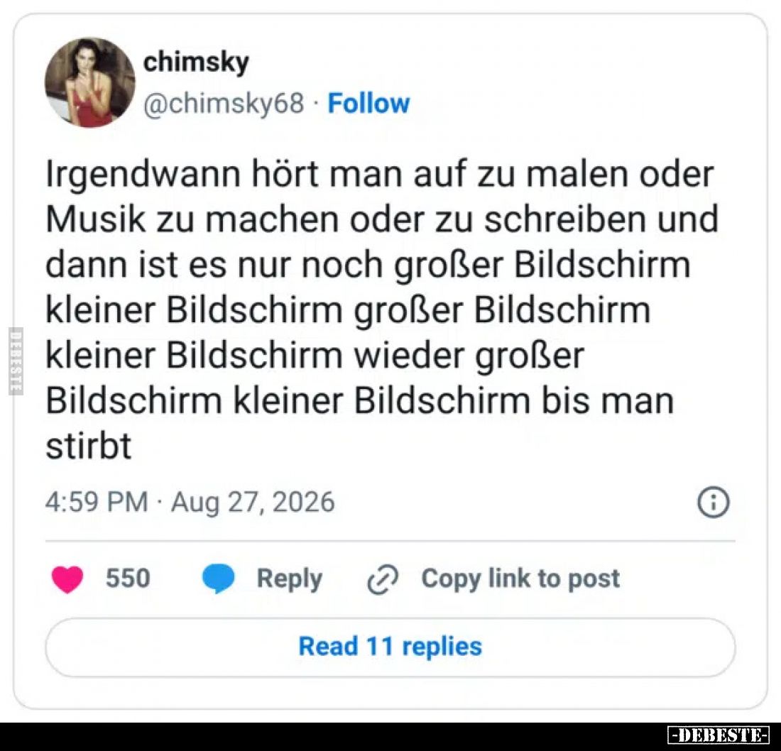 Irgendwann hört man auf zu malen oder Musik zu machen oder zu schreiben und dann ist es nur noch großer Bildschirm kleiner Bi...