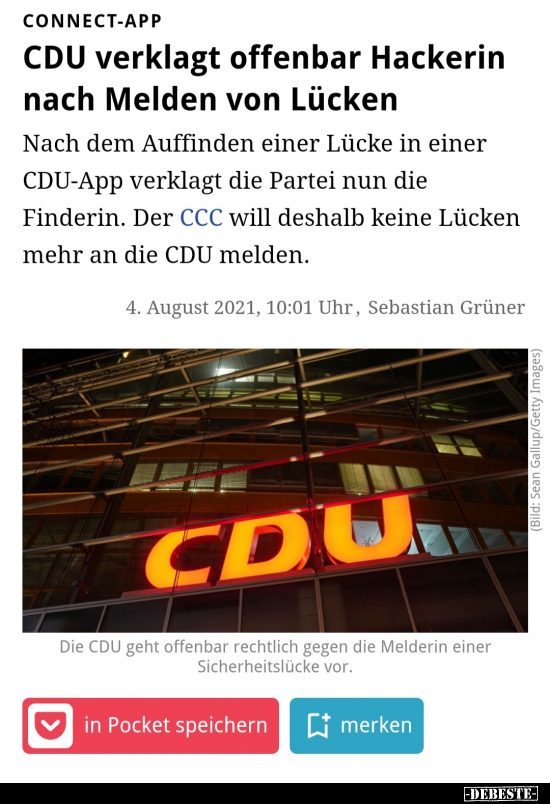 CDU verklagt offenbar Hackerin nach Melden von Lücken.. - Lustige Bilder | DEBESTE.de