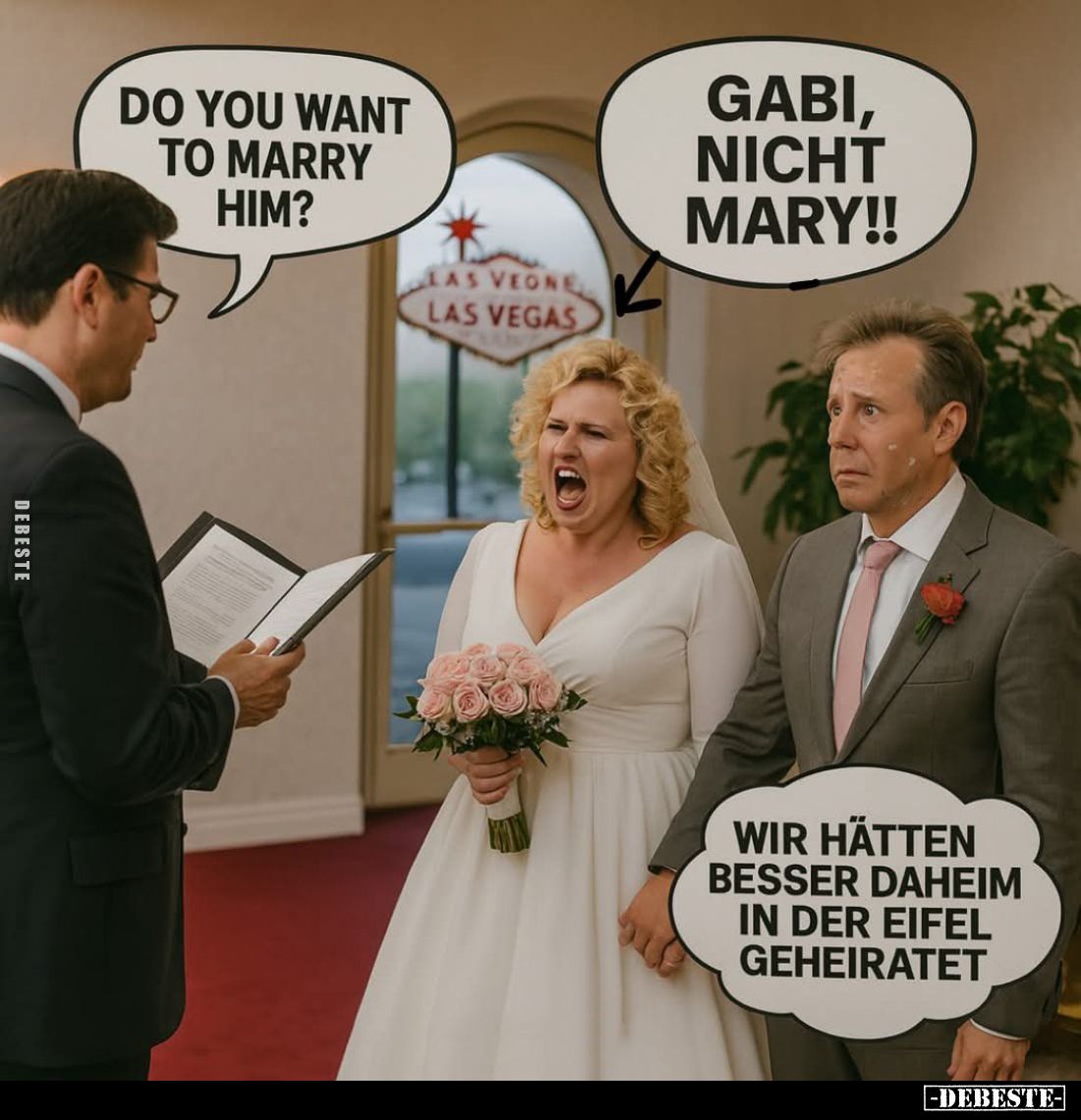 Do you want to marry him?
- Gabi, nicht Mary!! - Wir hätten besser daheim in der Eifel geheiratet.