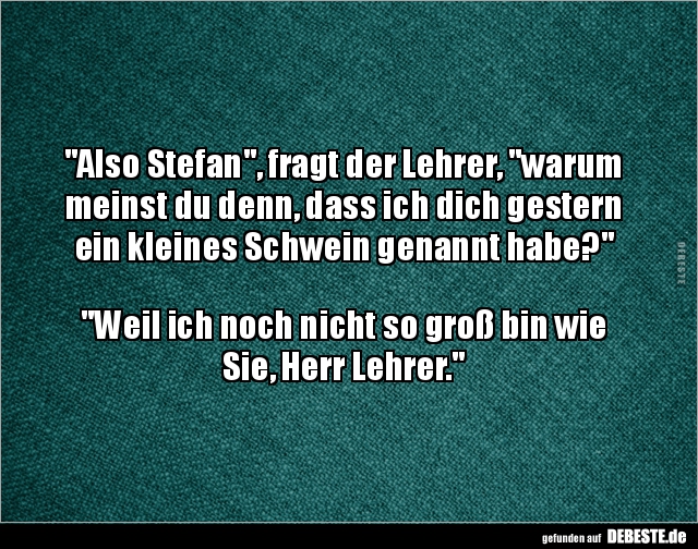 "Also Stefan", fragt der Lehrer, "warum meinst du denn..." - Lustige Bilder | DEBESTE.de