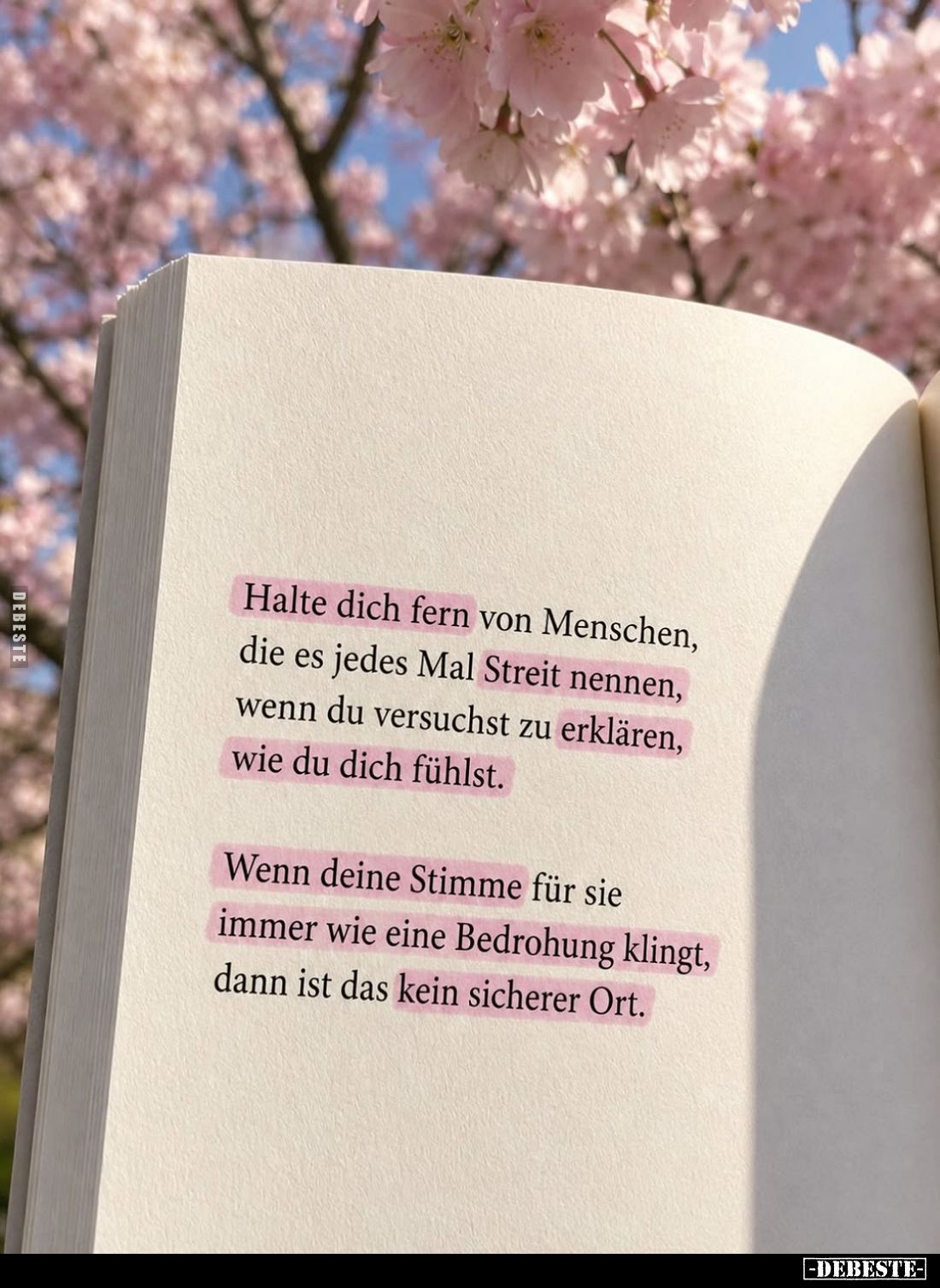 Halte dich fern von Menschen, die es jedes Mal Streit nennen, wenn du versuchst zu erklären, wie du dich fühlst.
Wenn deine ...
