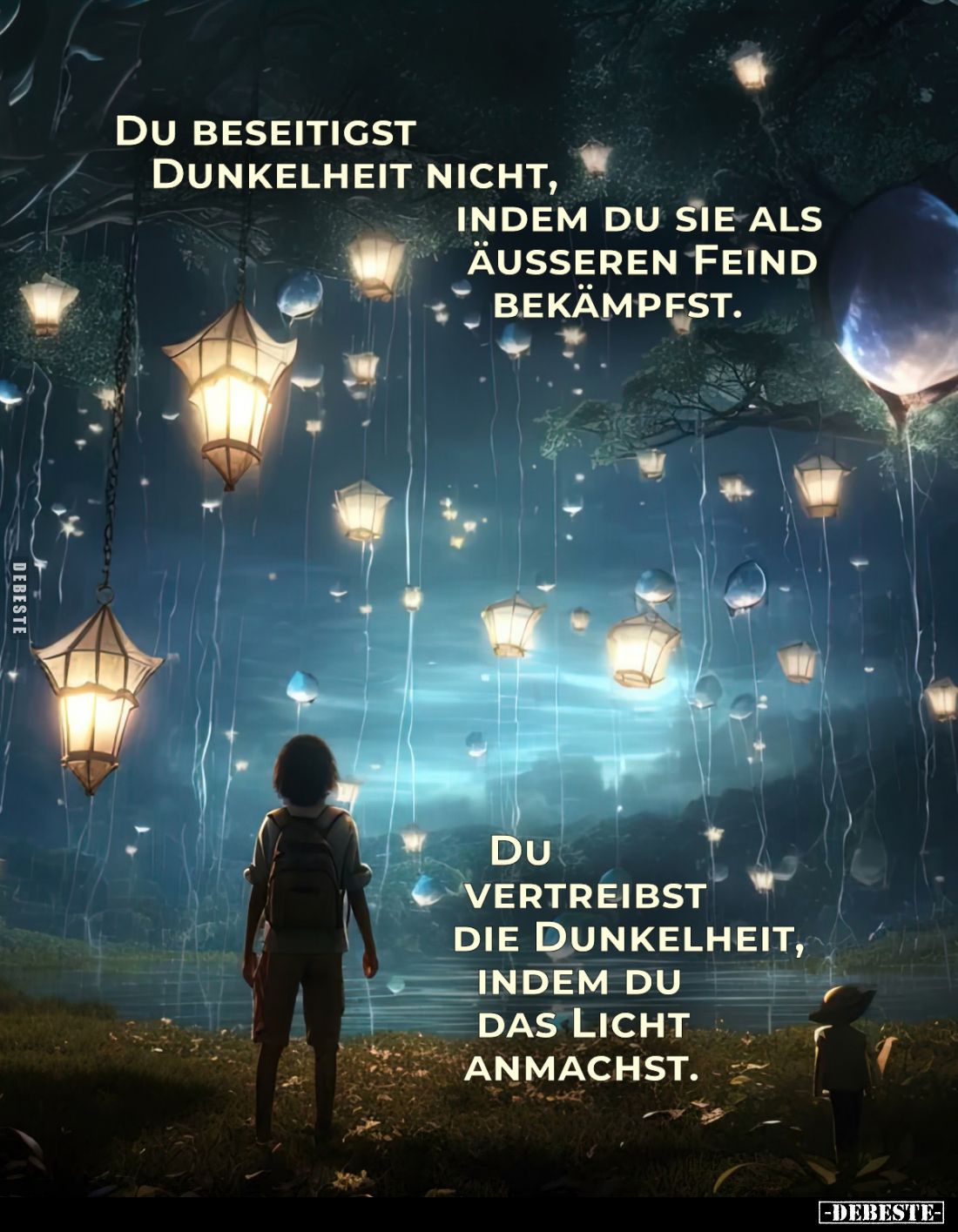 Du beseitigst
Dunkelheit nicht,
indem du sie als äußeren Feind bekämpfst.
du vertreibst die Dunkelheit, indem du das Licht...