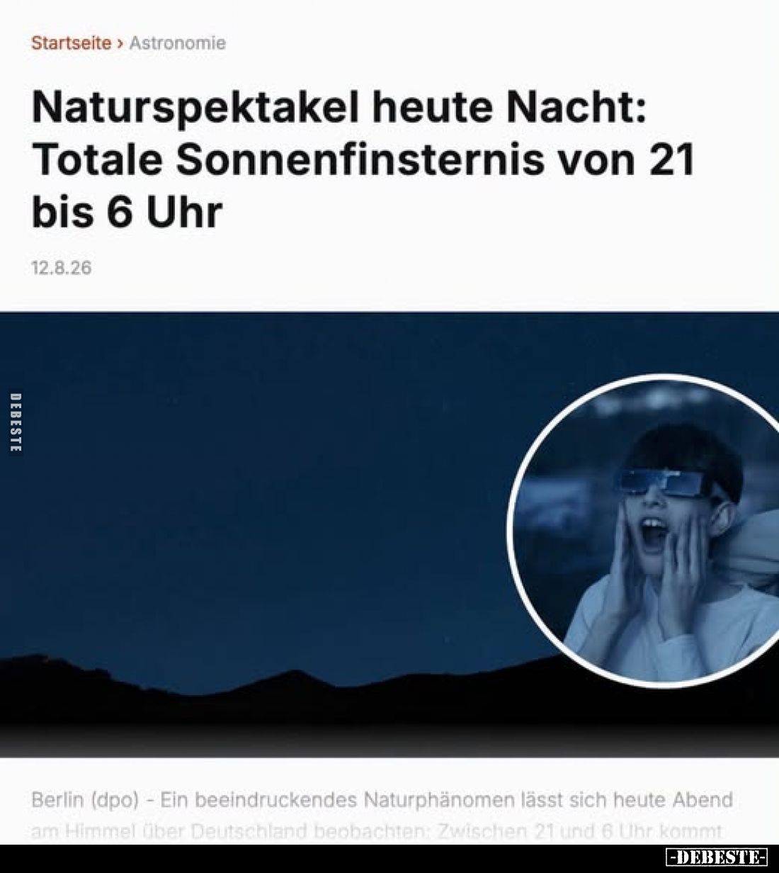 Naturspektakel heute Nacht: Totale Sonnenfinsternis von 21 bis 6 Uhr