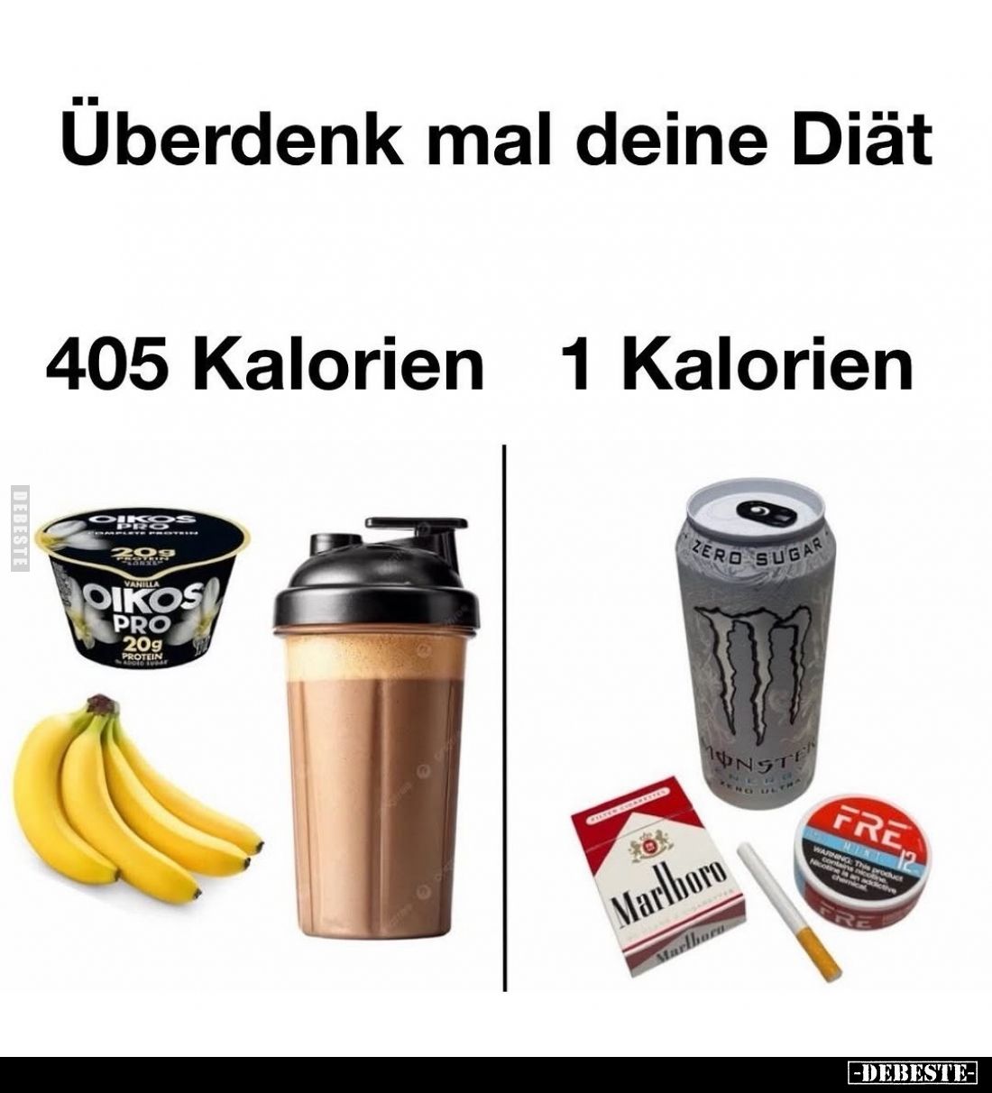 Überdenk mal deine Diät:
405 Kalorien vs
1 Kalorien.