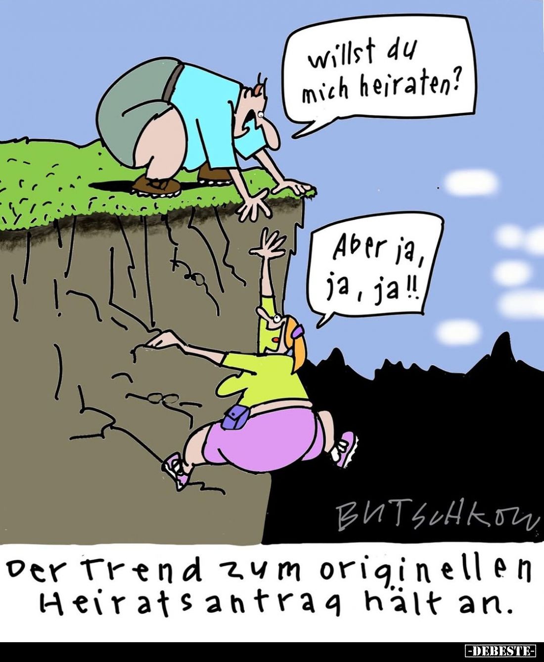 Der Trend zum originellen Heiratsantrag hält an. - Willst du mich heiraten? -
Aber ja, ja, ja!!