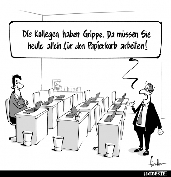 Kollegen, Grippe, Heute, Papierkorb