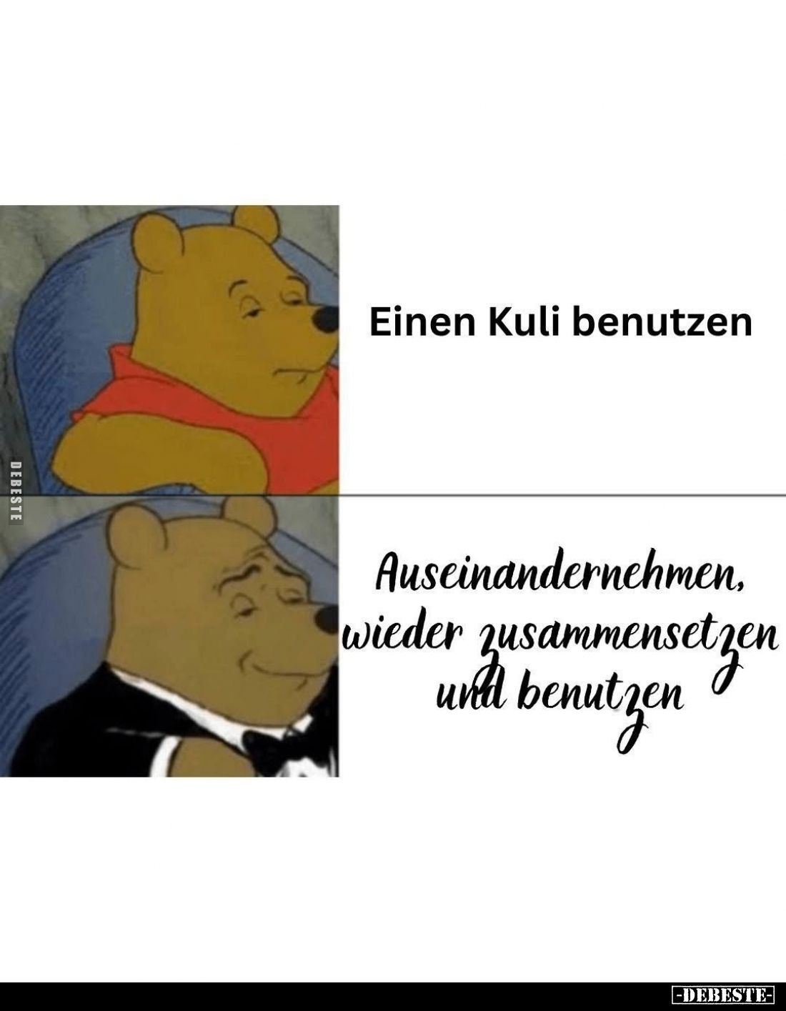 Einen Kuli benutzen. -
Auseinandernehmen, wieder zusammensetzen und benutzen.