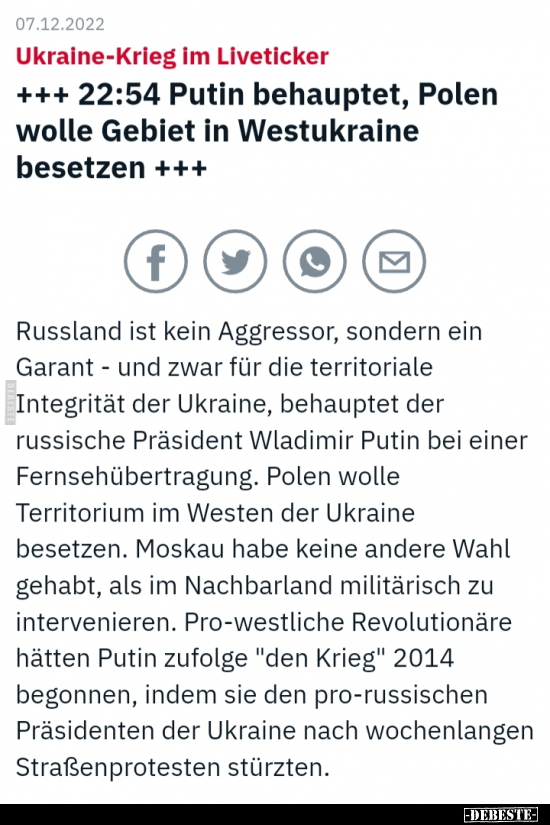 22:54 Putin behauptet, Polen wolle Gebiet in Westukraine.. - Lustige Bilder | DEBESTE.de