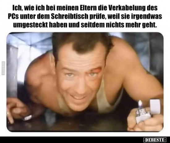 Ich, wie ich bei meinen Eltern die Verkabelung des PCs..