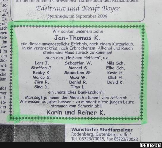 Wir danken unserem Sohn..