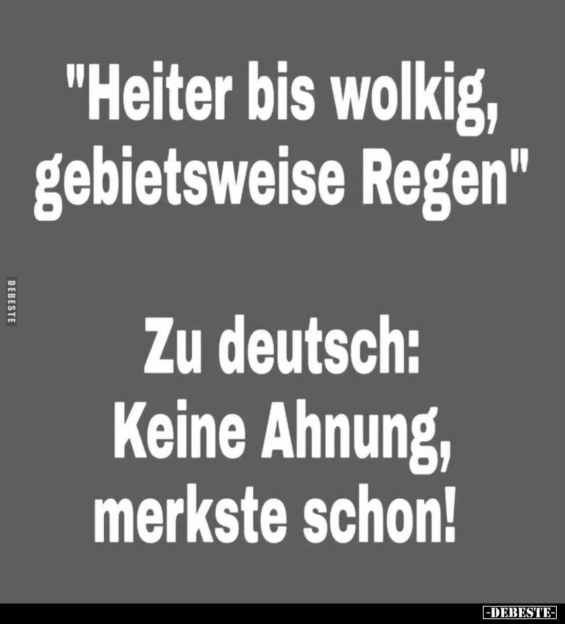 "Heiter bis wolkig,
gebietsweise Regen"

Zu deutsch:
Keine Ahnung,
merkste schon!