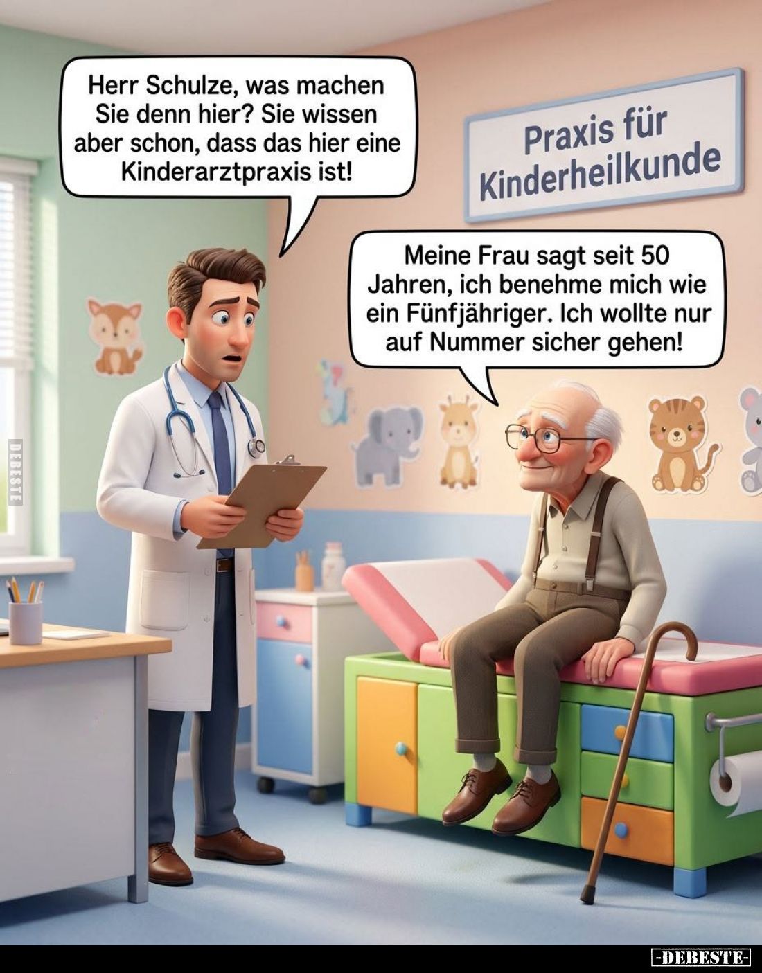 Herr Schulze, was machen Sie denn hier? Sie wissen aber schon, dass das hier eine Kinderarztpraxis ist!


Meine Frau sagt ...