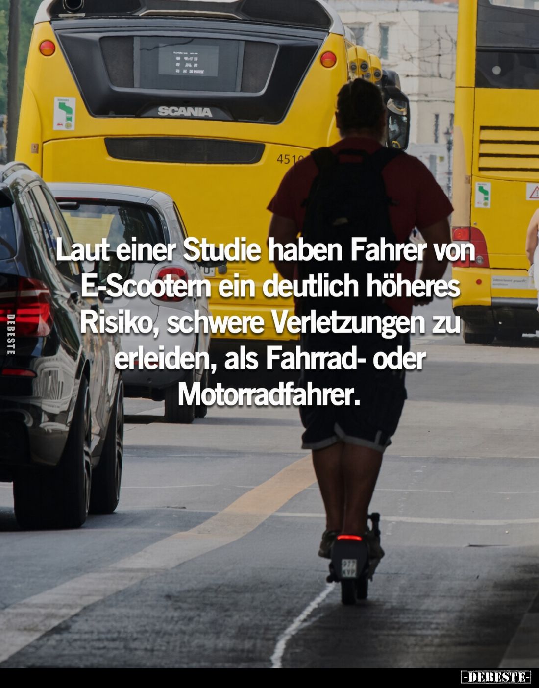 Laut einer Studie haben Fahrer von E-Scootern ein deutlich höheres Risiko, schwere Verletzungen zu erleiden, als Fahrrad- ode...