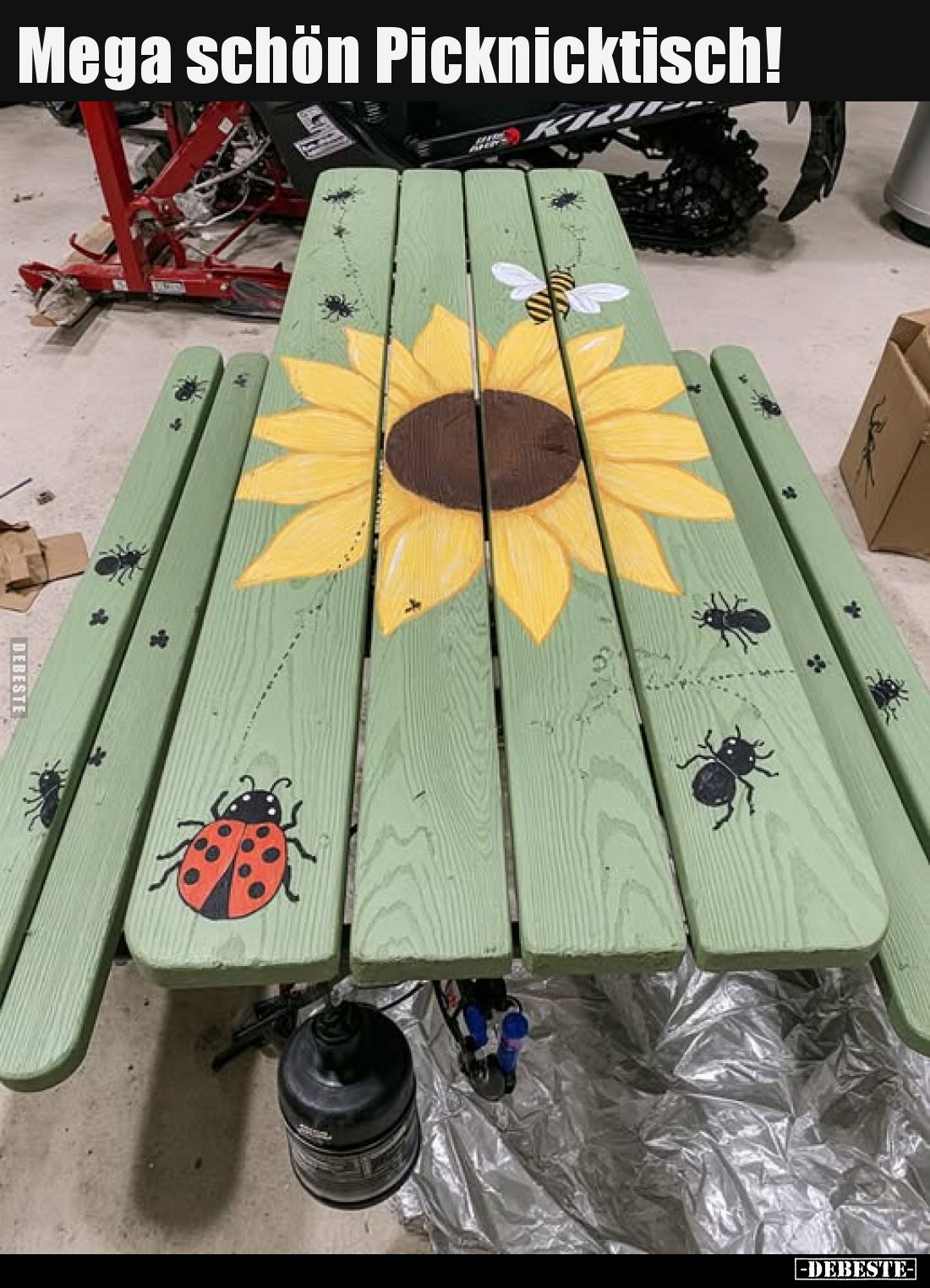 Mega schön Picknicktisch.
