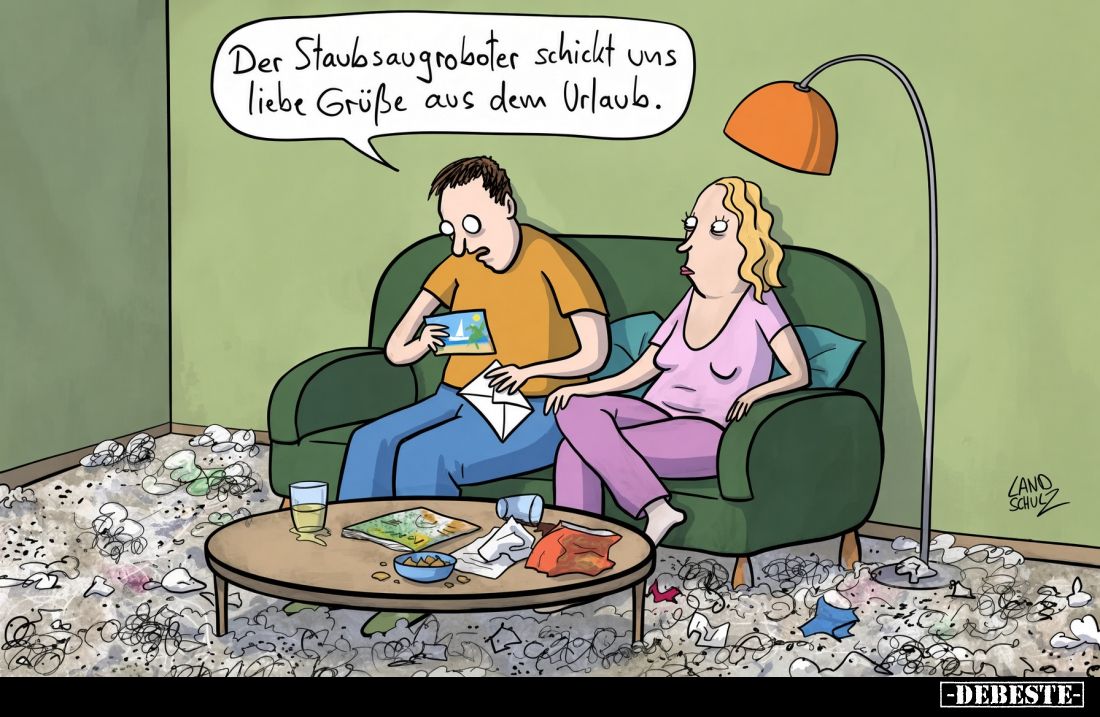 Der Staubsaugroboter schickt uns liebe Grüße aus dem Urlaub.