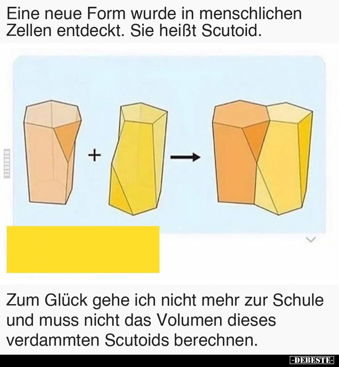 Eine neue Form wurde in menschlichen Zellen entdeckt. Sie heißt Scutoid. Zum Glück gehe ich nicht mehr zur Schule und muss ni...