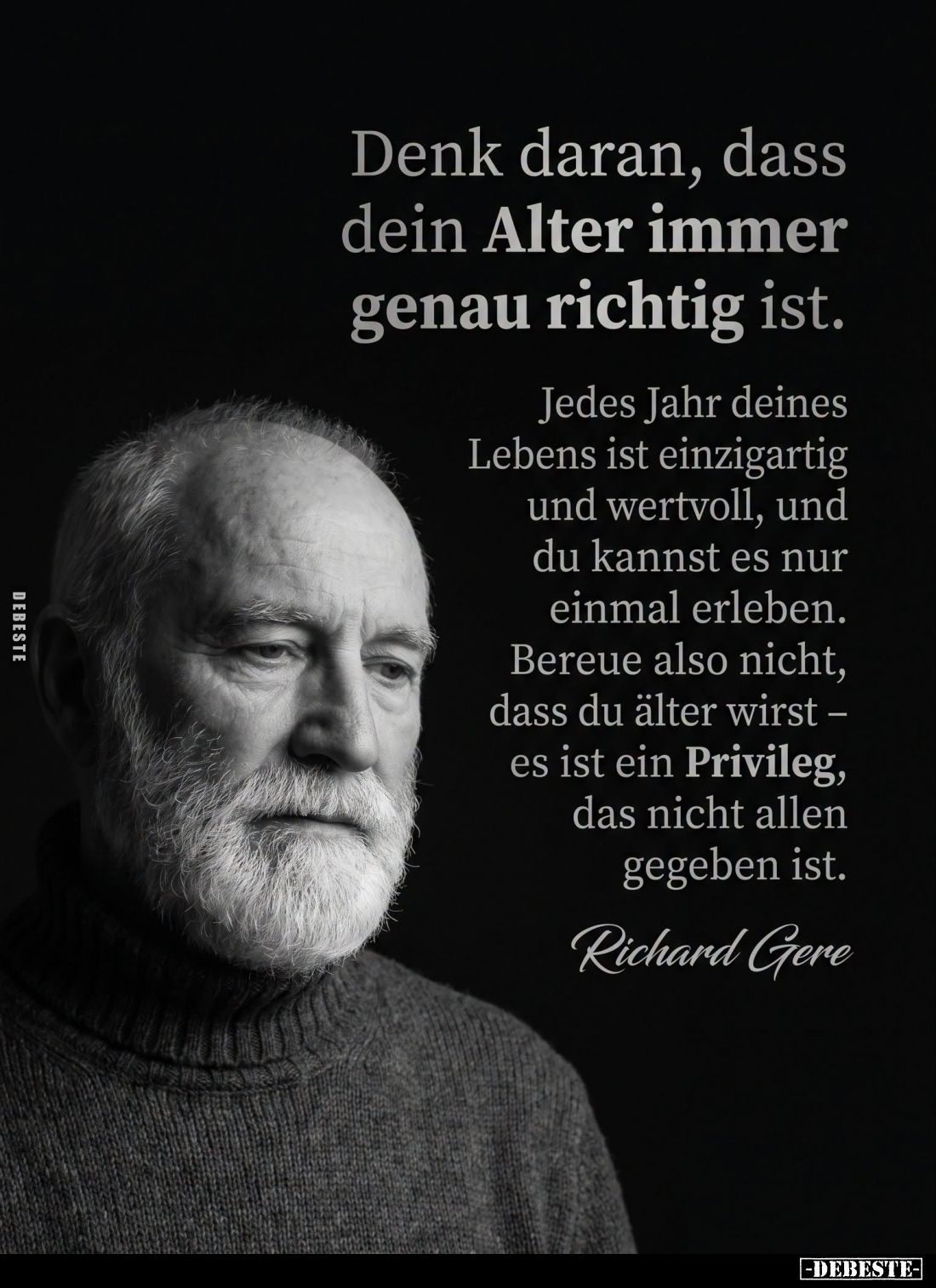 Denk daran, dass dein Alter immer genau richtig ist.
Jedes Jahr deines Lebens ist einzigartig und wertvoll, und du kannst es...